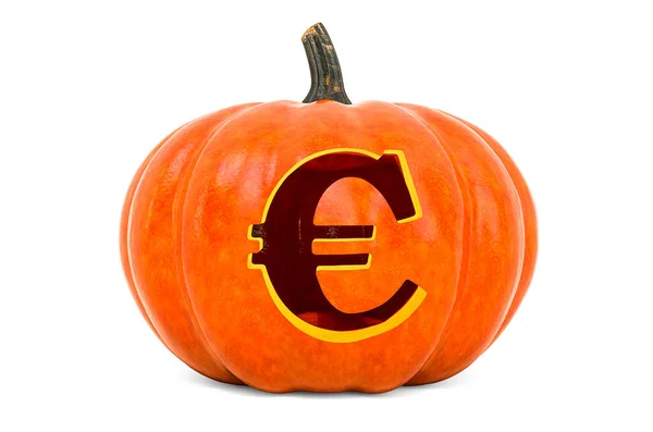 Police Euro Symbol Halloween Citrouille Avec Euro Sculpté Rendu Isolé — Photo