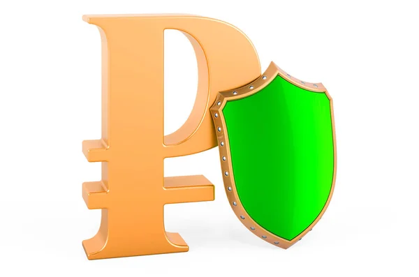 Rubel Symbol Tarczą Ubezpieczenie Finansowe Koncepcja Stabilności Biznesu Rendering Izolowany — Zdjęcie stockowe
