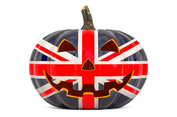 Halloween Konceptu Spojeného Království Zlo Vyřezávané Dýně Britskou Vlajkou Vykreslování — Stock fotografie