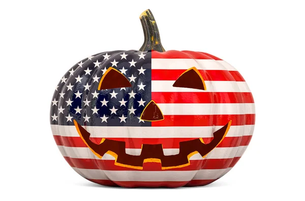 Halloween Concepto Estados Unidos Malvada Calabaza Tallada Con Bandera Americana —  Fotos de Stock