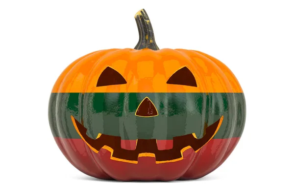 Halloween Litvě Ďábelská Vyřezávaná Dýně Litevskou Vlajkou Vykreslování Izolované Bílém — Stock fotografie