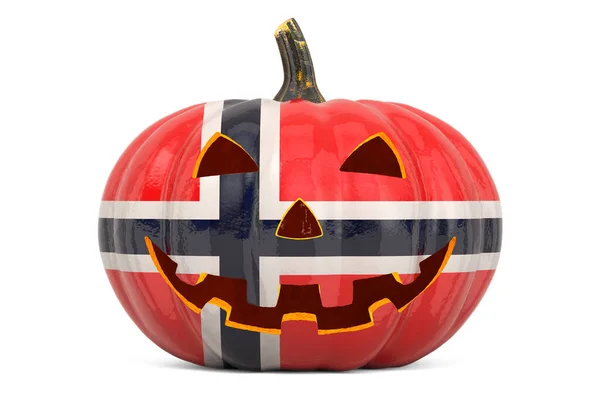 Halloween Norway Concept Evil Carved Pumpkin Norwegian Flag Rendering Isolated — Stock Photo, Image