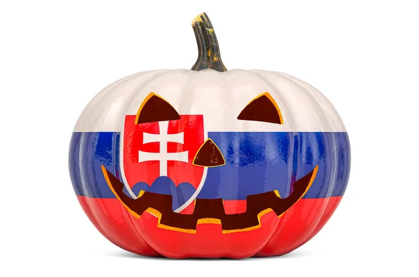 Halloween Slovakia Concept Evil Carved Pumpkin Slovak Flag Rendering Isolated — Stock Photo, Image