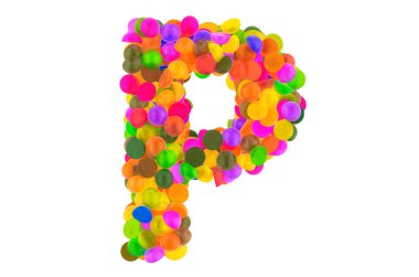 Renkli marmelat şekerlerinin P harfi. Beyaz arkaplanda 3B görüntüleme izole edildi 