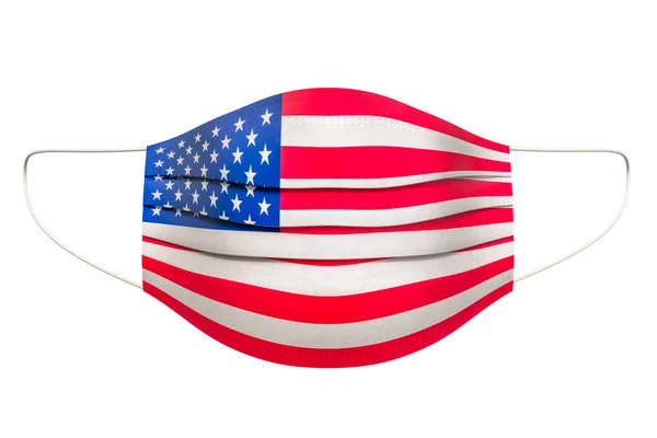 Medicinsk Mask Med Usa Flagga Rendering Isolerad Vit Bakgrund — Stockfoto