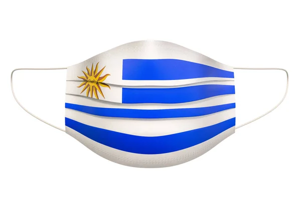 Medische Masker Met Uruguayaanse Vlag Rendering Geïsoleerd Witte Achtergrond — Stockfoto