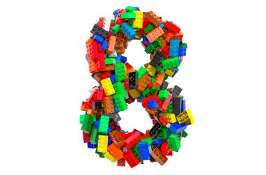Number 8 from colored plastic building blocks, 3D rendering isolated on white background clipart