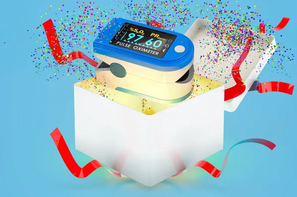 Portable Pulse Oximetry Pulse Oximeter Fingertip Gift Box Rendering Blue — Stock Photo, Image