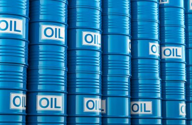 Mavi yağ varillerinin arka planı, 3D görüntüleme