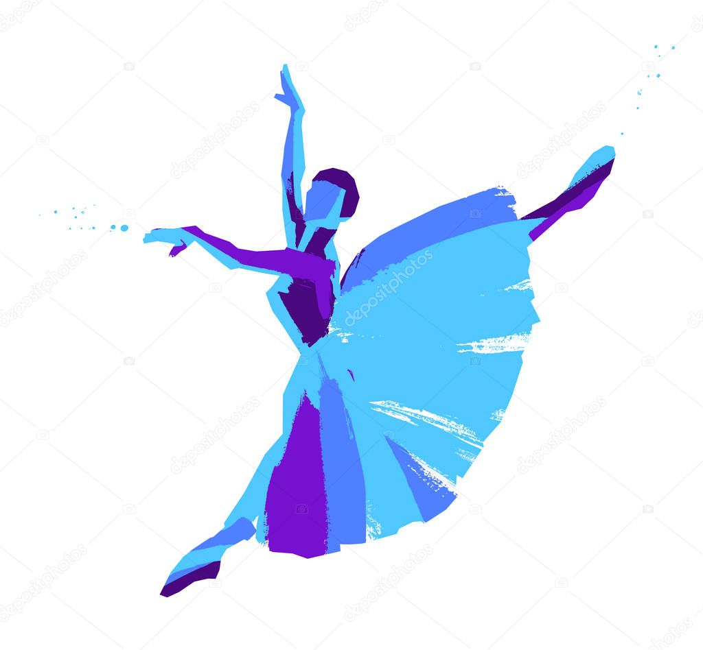 Colored sketch of ballerina. Vector illustration on a white background. Dance concept.