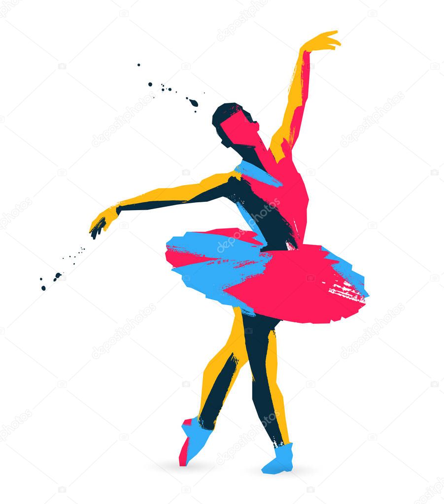 Colored sketch of ballerina. Vector illustration on a white background. Dance concept.