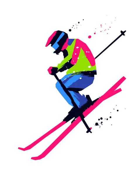 Silueta Esquiador Saltando Aislado Ilustración Vectorial Concepto Deportivo — Vector de stock