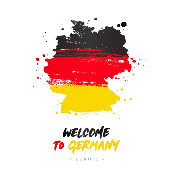 Välkommen Till Tyskland Europa Flagga Och Karta Över Landet Tyskland — Stock vektor