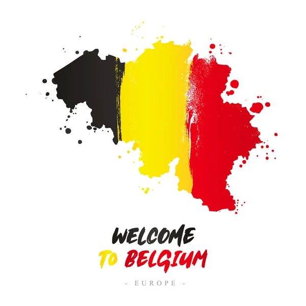 Vítejte Belgii Evropě Vlajky Mapy Země Belgie Tahy Štětce Písmo — Stockový vektor