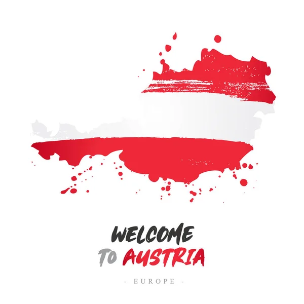 Welcome Austria Europe Flag Map Country Austria Brush Strokes Lettering — Stock Vector