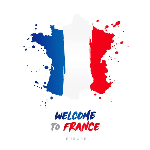 Välkommen Till Frankrike Europa Flagga Och Karta Över Landet Frankrike — Stock vektor