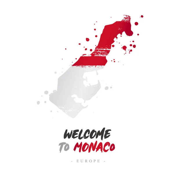 Welcome Monaco Europe Flag Map Country Monaco Brush Strokes Lettering — Stock Vector