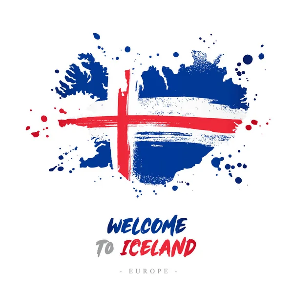 Willkommen Island Europa Flagge Und Karte Des Landes Island Aus — Stockvektor