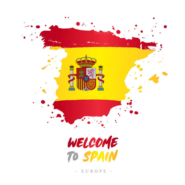 Welcome to Spain. Europe. Flag and map of the country of Spain from brush strokes