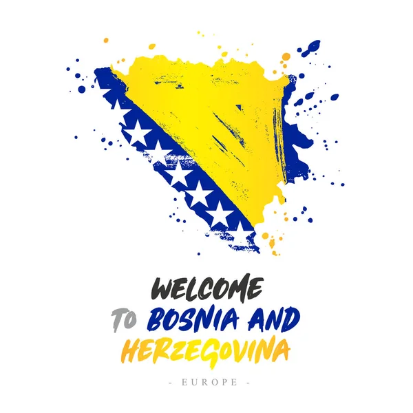 Bienvenidos Bosnia Herzegovina Europa Bandera Mapa Del País Bosnia Herzegovina — Archivo Imágenes Vectoriales