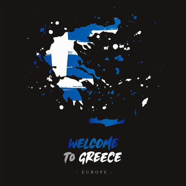 Bienvenido Grecia Europa Bandera Mapa Del País Grecia Pinceladas — Archivo Imágenes Vectoriales