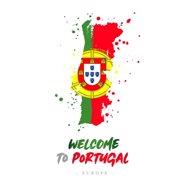 Portekiz Hoş Geldiniz Avrupa Bayrak Portekiz Ülkeden Fırça Darbeleri Haritası — Stok Vektör
