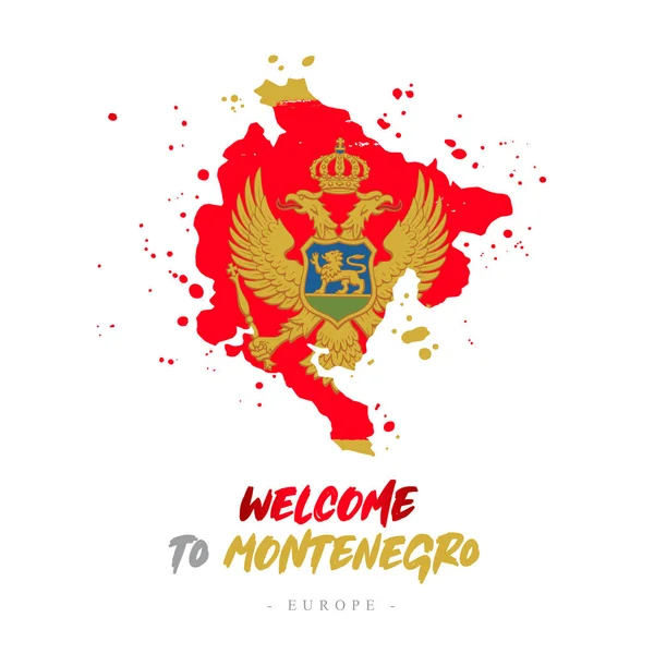 Welcome Montenegro Europe Flag Map Country Montenegro Brush Strokes Lettering — Stock Vector