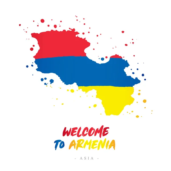 欢迎来到亚美尼亚 亚美尼亚国家的旗子和地图从刷子冲程 — 图库矢量图片