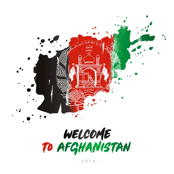 Benvenuto Afghanistan Asia Bandiera Mappa Del Paese Dell Afghanistan Pennellate — Vettoriale Stock