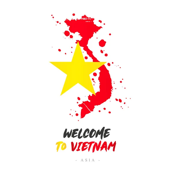 Selamat Datang Vietnam Asia Bendera Dan Peta Negara Vietnam Dari - Stok Vektor