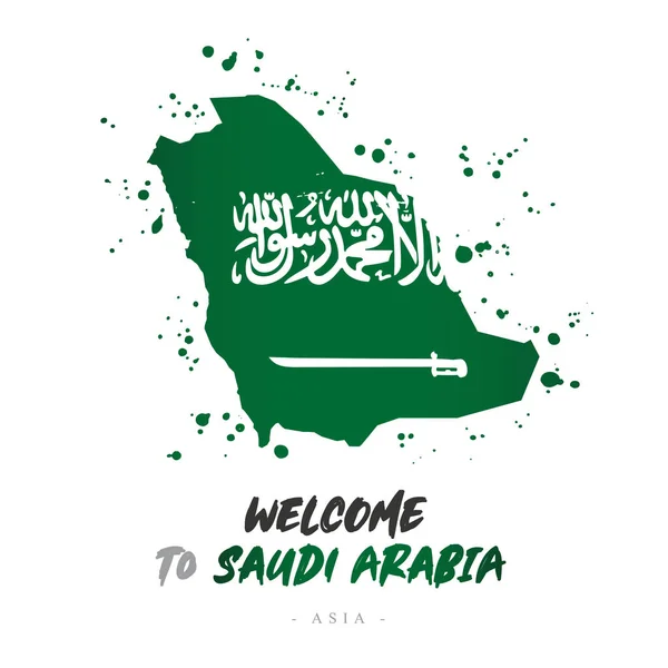 Welcome Saudi Arabia Asia Flag Map Country Saudi Arabia Brush — Stock Vector