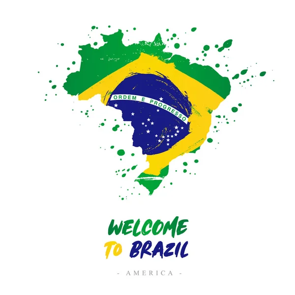 Welcome Brazil America Flag Map Country Brazil Brush Strokes — Stock Vector