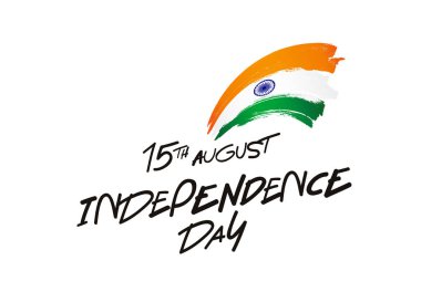 Bağımsızlık günü. Hindistan bayrağı. 15 Ağustos. Beyaz bir arka plan üzerinde vektör çizim. Yazı. 