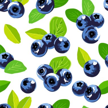 Yaban mersini beyaz bir arka planda kesintisiz vektör desen. Tatlı lezzetli Orman berry. Tasarım öğeleri.