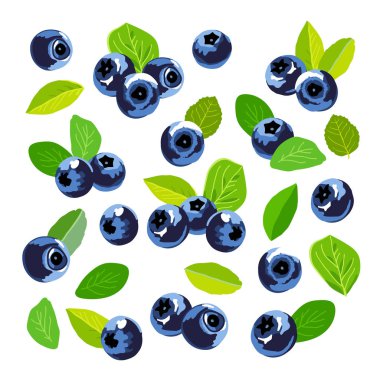 Yaban mersini simgeler kümesi. Tatlı lezzetli Orman berry. Vektör çizim. Tasarım öğeleri.