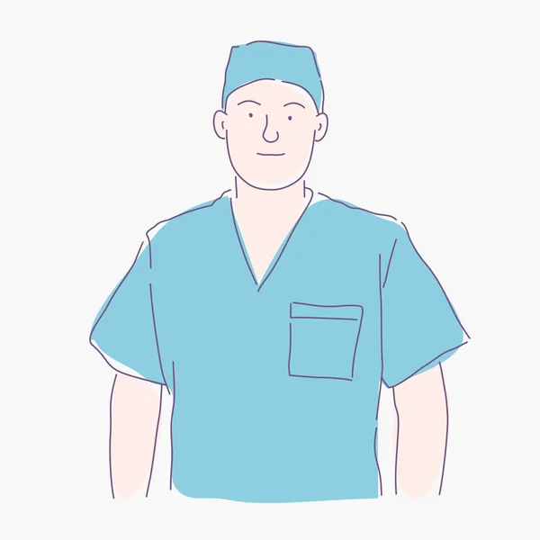 Trabajador Médico Querido Hermano Doctor Con Una Bata Azul Ilustración — Archivo Imágenes Vectoriales