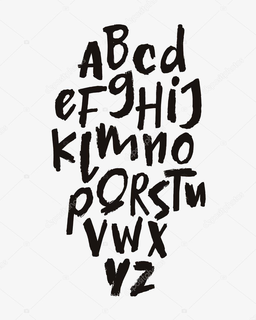 Brush painted letters. Vector Hand Drawn Alphabet Font. Lettering.