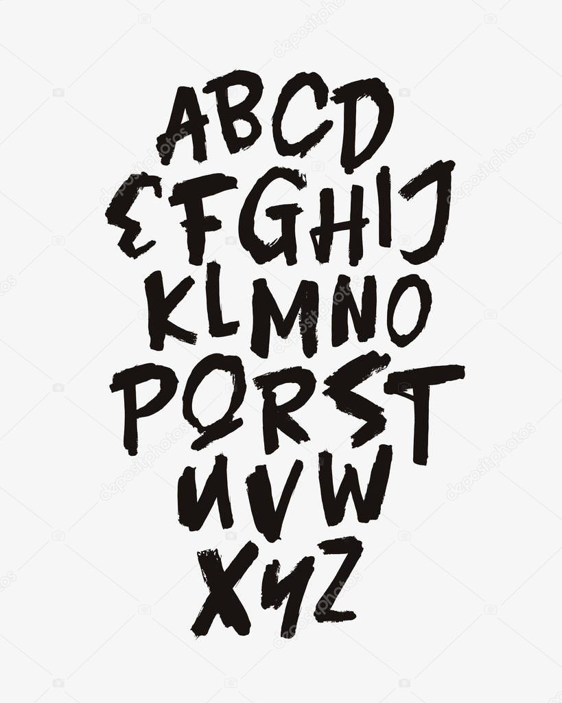 Vector Hand Drawn Alphabet Font. Brush painted letters. Lettering.