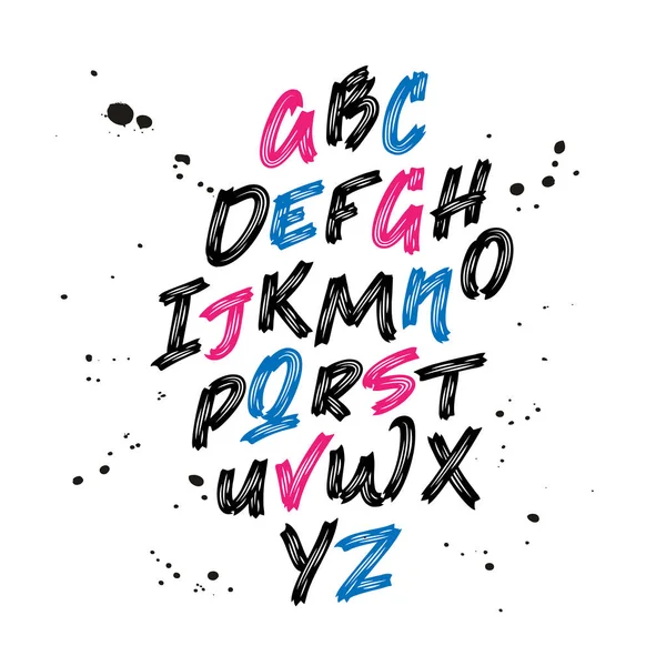 Schrift. Pinsel bemalte Buchstaben. handgezeichnetes Alphabet. Schriftzug. — Stockvektor