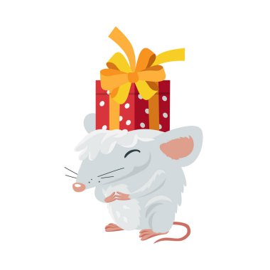Şirin komik fare ile bir kırmızı hediye kutusu