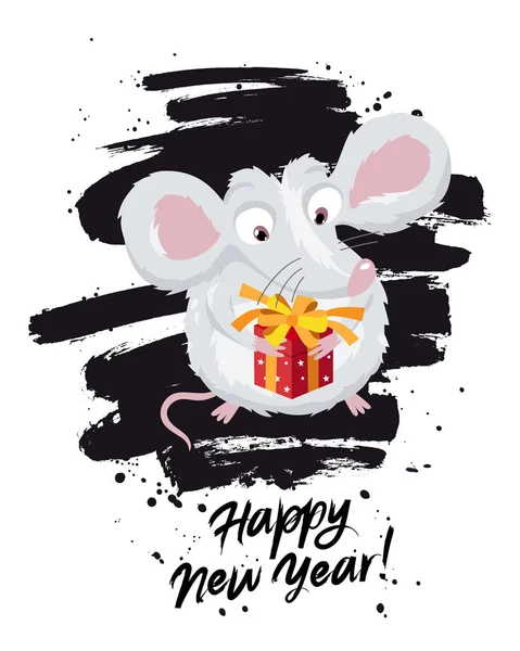 Schattige kleine muis. Gelukkig Nieuwjaar. — Stockvector