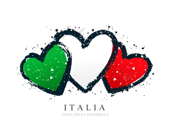 Bandera italiana en forma de tres corazones. Ilustración vectorial en — Vector de stock