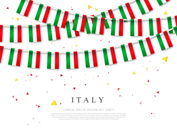 Girlande aus italienischen Fahnen. 2. Juni - Unabhängigkeitstag Italiens. — Stockvektor
