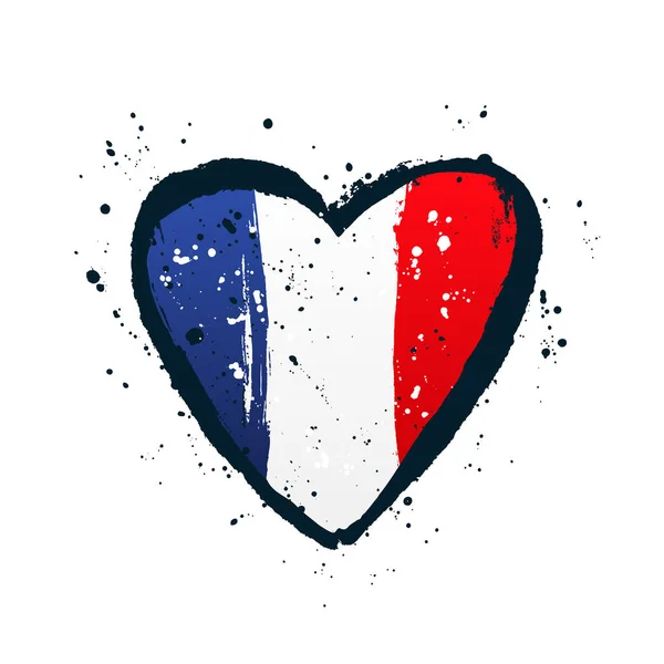 Французский флаг в форме большого сердца . — стоковый вектор