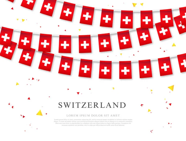 Guirnalda de banderas suizas. Día de la Independencia Suiza. Ilustración vectorial — Vector de stock