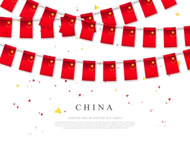 Çin bayraklarının garland'ı. Çin'in bağımsızlık günü. Vektör illus