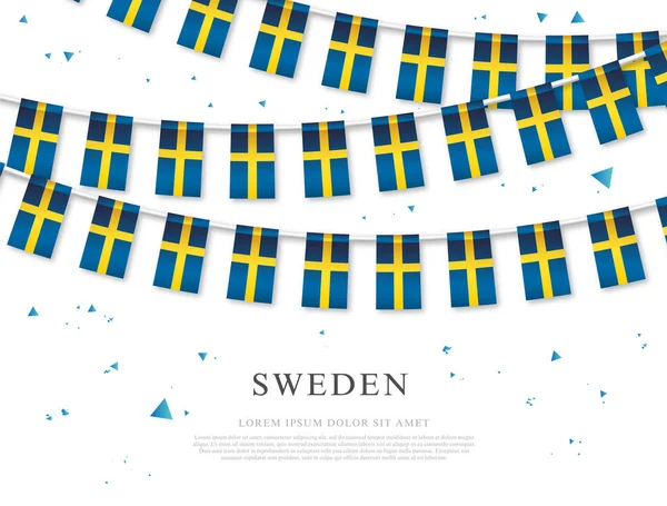 Гирлянда шведских флагов. День независимости Швеции . — стоковый вектор