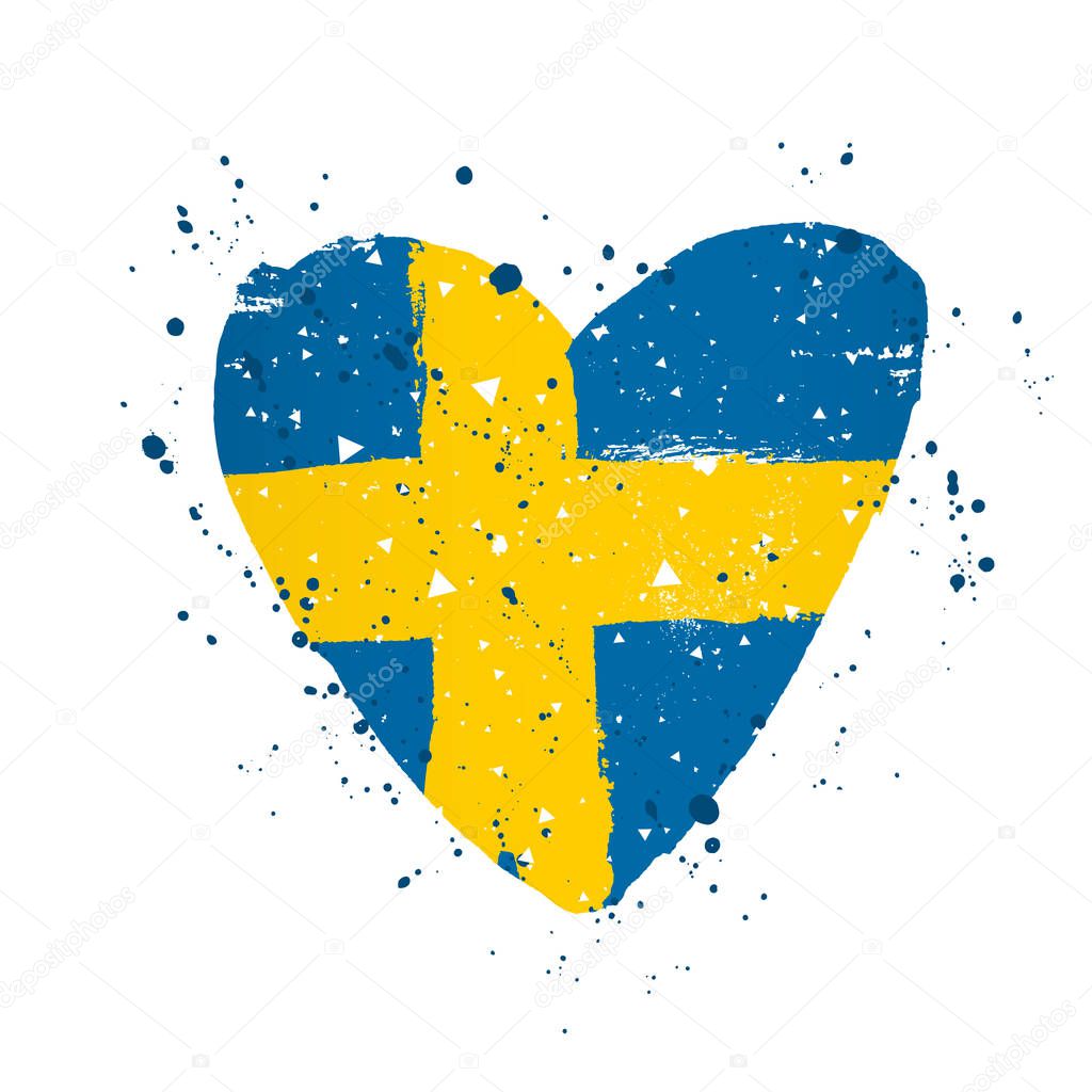 Flag of Sweden in the form of a big heart. Vector illustration 