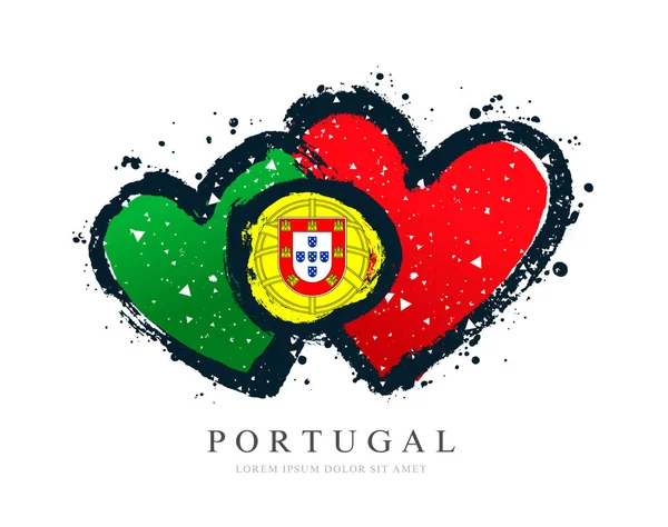 Portugese vlag in de vorm van twee harten. Vector illustratie — Stockvector
