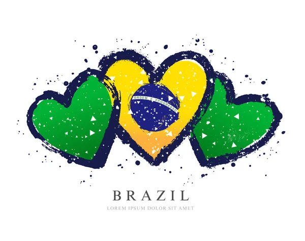 Brazilian flag in the form of three hearts. Vector illustration — Stock Vector